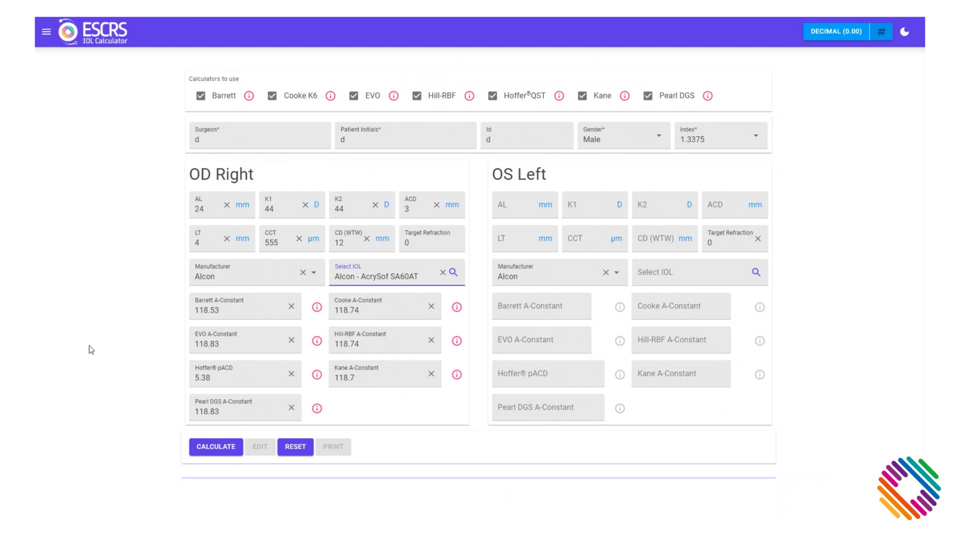 ESCRS IOL Calculator 1B ESCRS IOL Calculator 1B